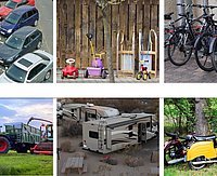 Collage aus Autos, Bobbycars, Rollern, Traktor, Fahrräder, Wohnmobile, etc.