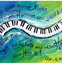 Grafik mit Tasten und Bibelspruch