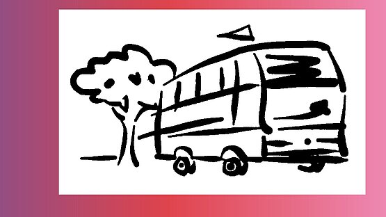 Grafik mit einem fahrenden Bus