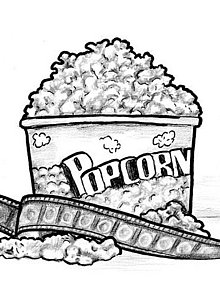 Becher Popcorn mit Filmrolle davor