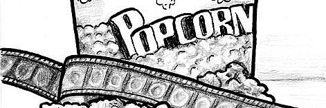 Becher Popcorn mit Filmrolle davor