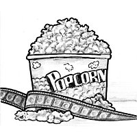 Becher Popcorn mit Filmrolle davor