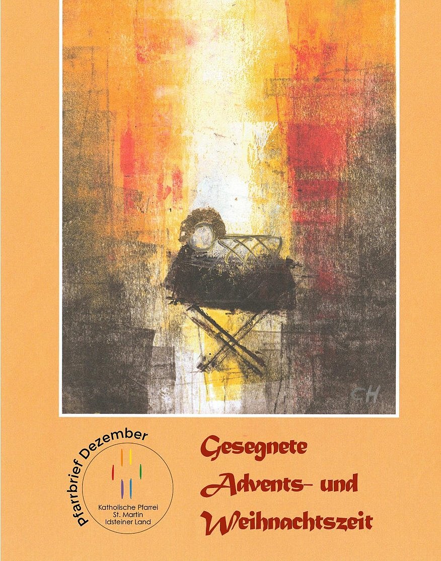 Umschlagseite des Pfarrbriefes mit einer Zeichnung von Jesus in der Krippe