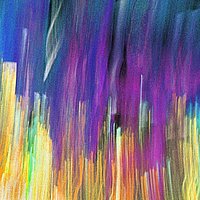 Malerische Umsetzung einer Orgel in gelben, lilanen und blauen Farben.