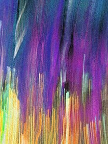 Malerische Umsetzung einer Orgel in gelben, lilanen und blauen Farben.