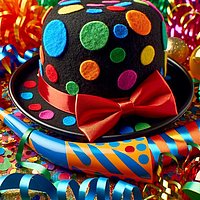 Faschingshut mit Luftschlangen und Konfetti