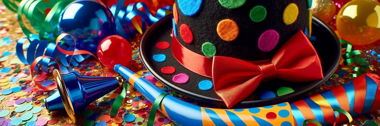 Faschingshut mit Luftschlangen und Konfetti