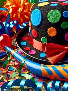 Faschingshut mit Luftschlangen und Konfetti